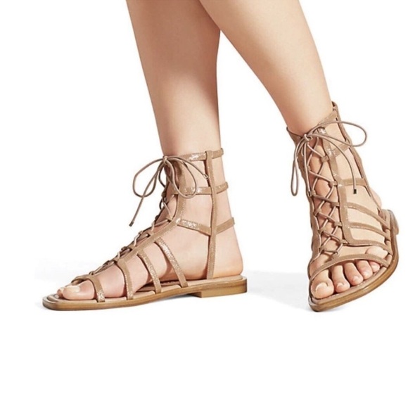 STUART WEITZMAN Kora Lace Up Sandal In Tan Shimmer size 36 US 5.5 B New in Box - Picture 3 of 13
